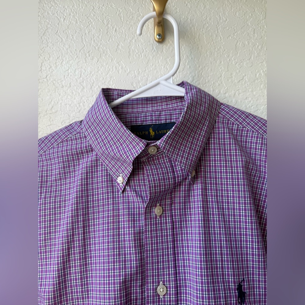 RALPH LAUREN MENS CLASSIC FIT PURPLE AND NAVY DRESS SHIRT - Picture 3 of 3